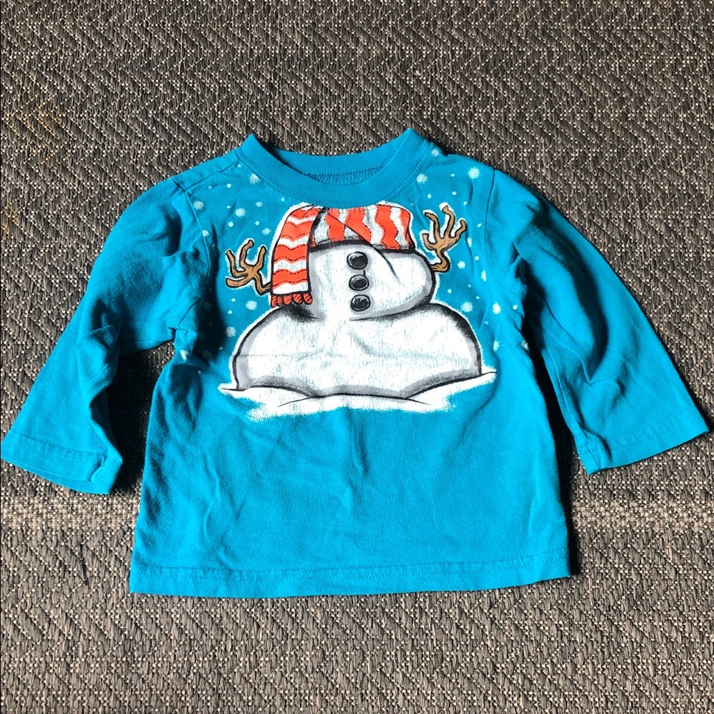 The Children's Place Teal Long-Sleeve Snowman Tee with Orange Hat